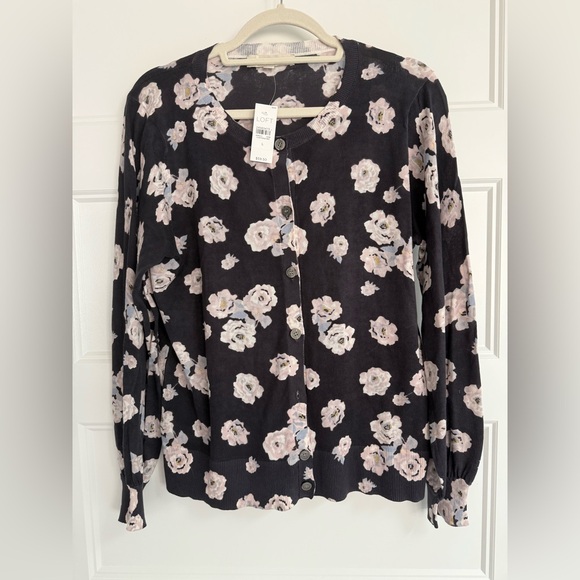 NWT LOFT Dark Gray and Pink Floral Cardigan, L - Picture 1 of 4